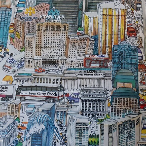 Vintage 1989 Toronto poster by Tom Dodds landmarks and businesses 101 x 71 cm - Picture 7 of 12